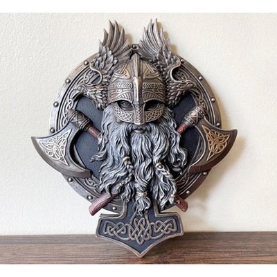 Décoration Murale Viking - Tête de Berserker avec Mjolnir