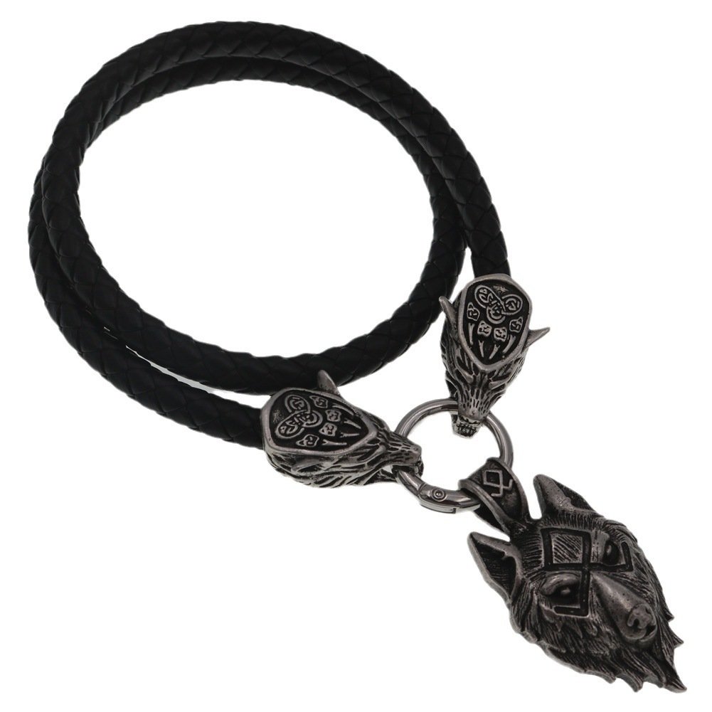 Pendentif Viking Tête de Loup et Runes plusieurs taille de chaîne