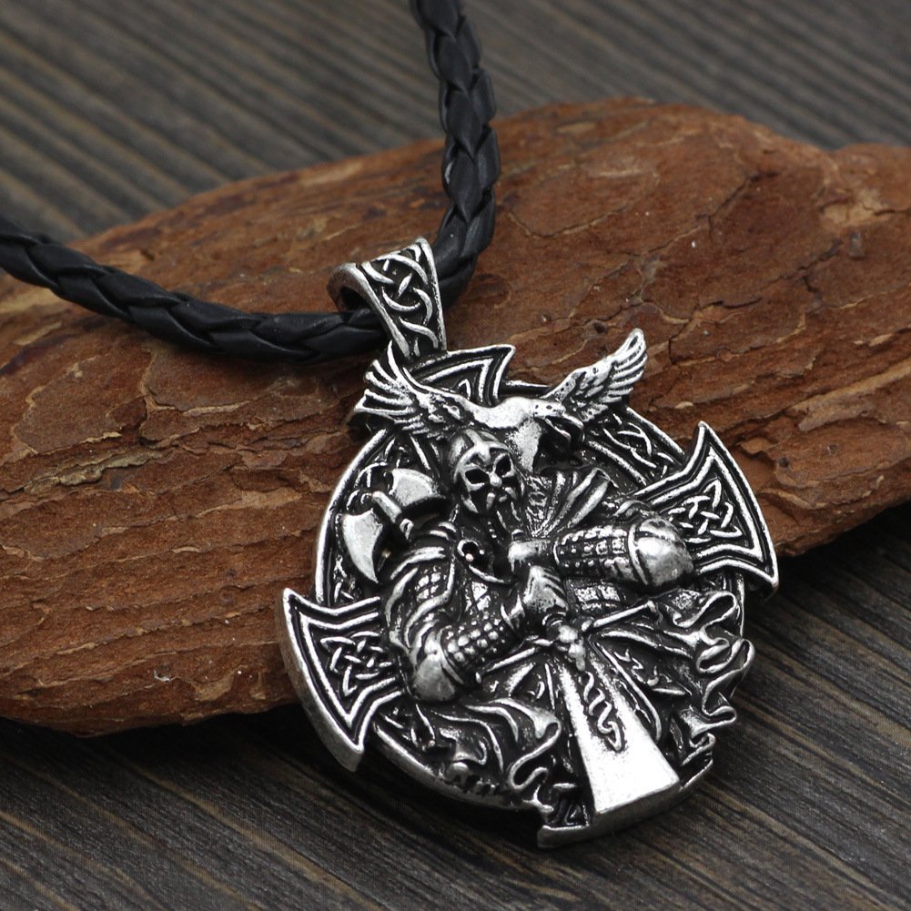 Pendentif Viking Guerrier et Croix Celtique acier