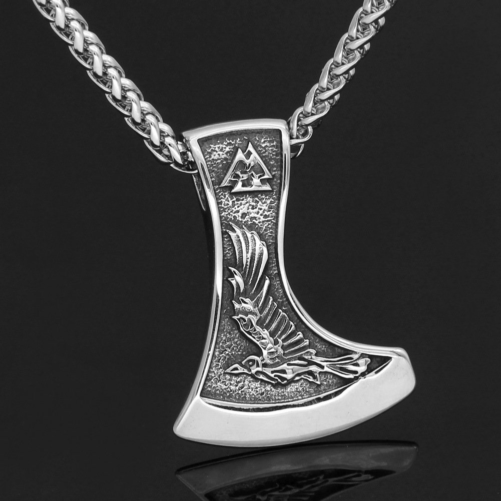 Pendentif Viking Hache et Valknut - Symbole de Force et de Courage