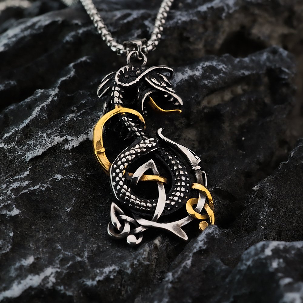 Pendentif Viking Ouroboros noir et doré