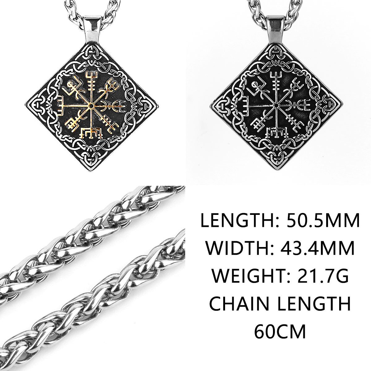 Dimension Pendentif Viking Vegvisir - Boussole Nordique en Acier Titane