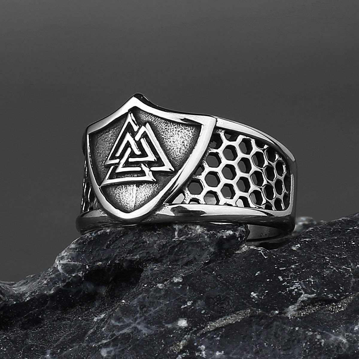 Bague Viking Valknut en acier retro