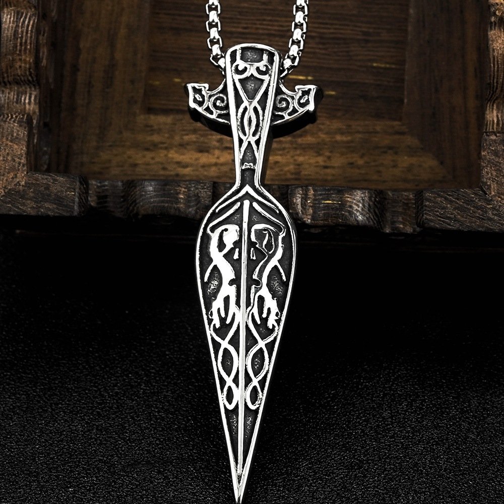 Pendentif Viking Lance et Serpents en acier retro