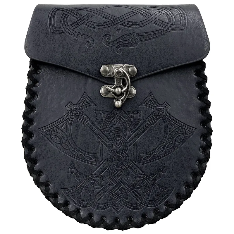 Pochette Viking en Cuir - Double Dragon noir