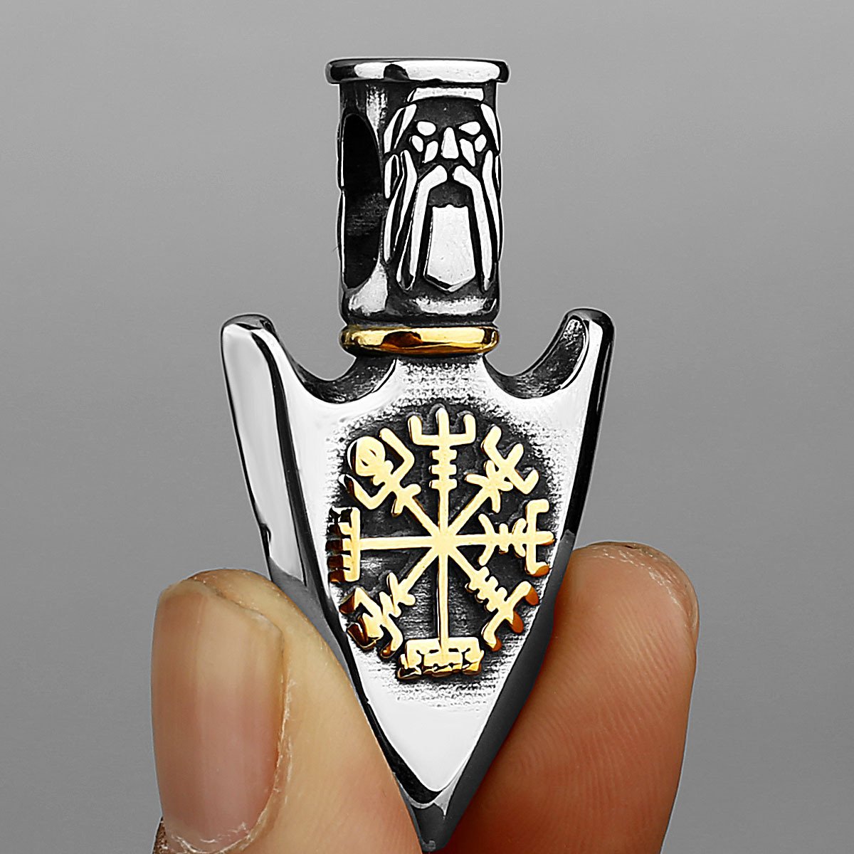 Pendentif Viking Aegishjalmur doré et acier