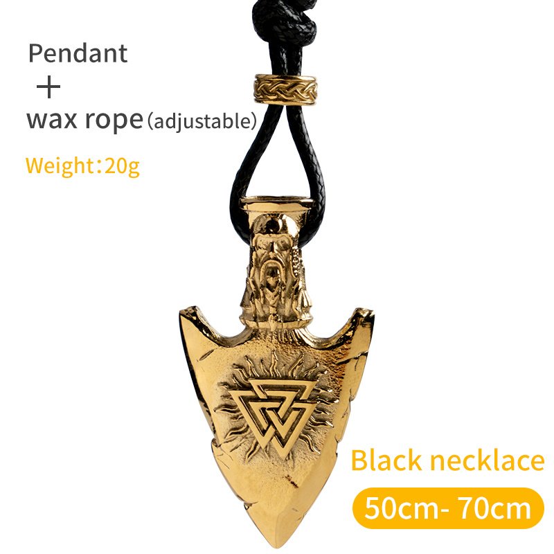Pendentif Viking Gungnir avec Symbole Runique - Acier Titane Doré et cordon en cuir
