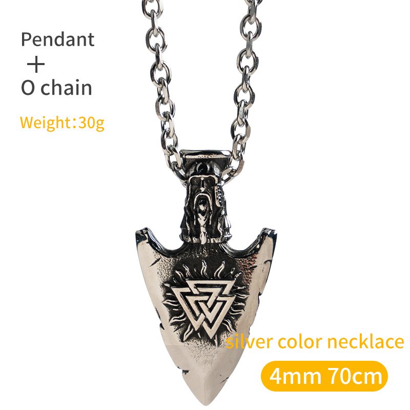 Pendentif Viking Gungnir avec Symbole Runique - Acier Titane Doré chaîne