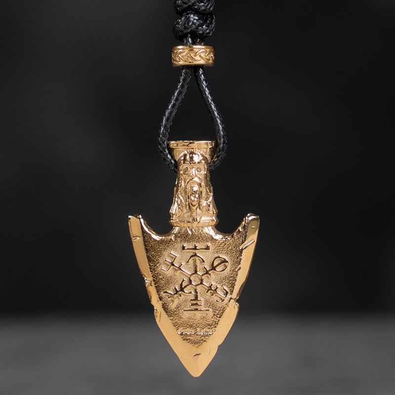 Pendentif Viking Gungnir avec Symbole Runique - Acier Titane Doré