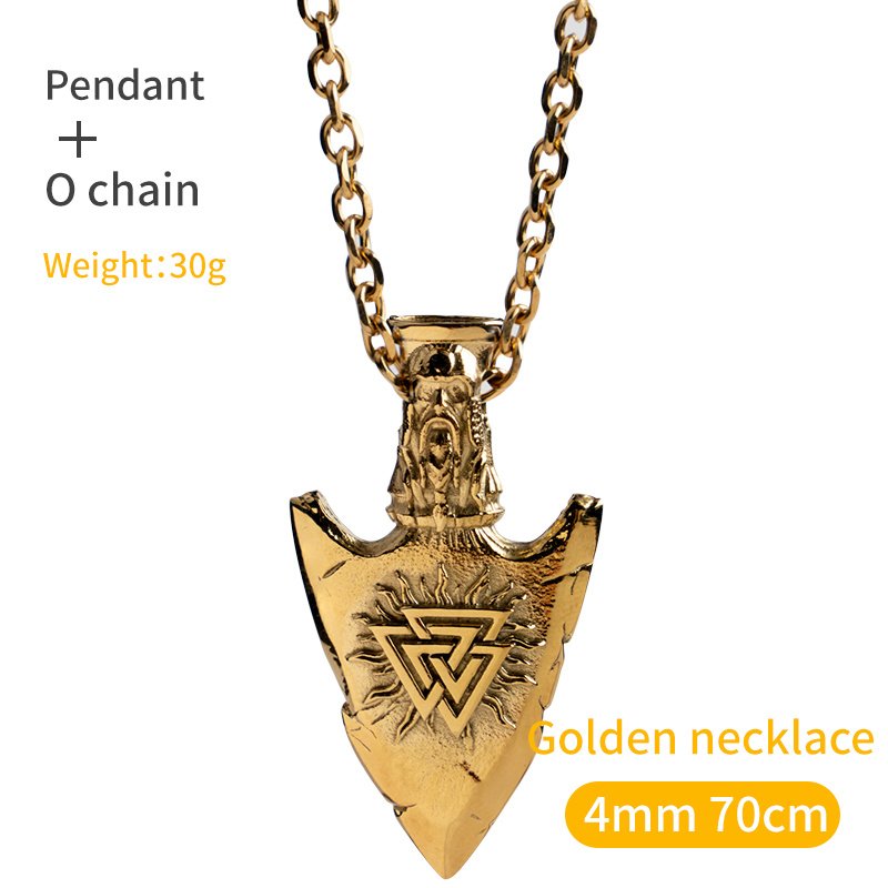 Pendentif Viking Gungnir avec Symbole Runique - Acier Titane Doré et chaîne