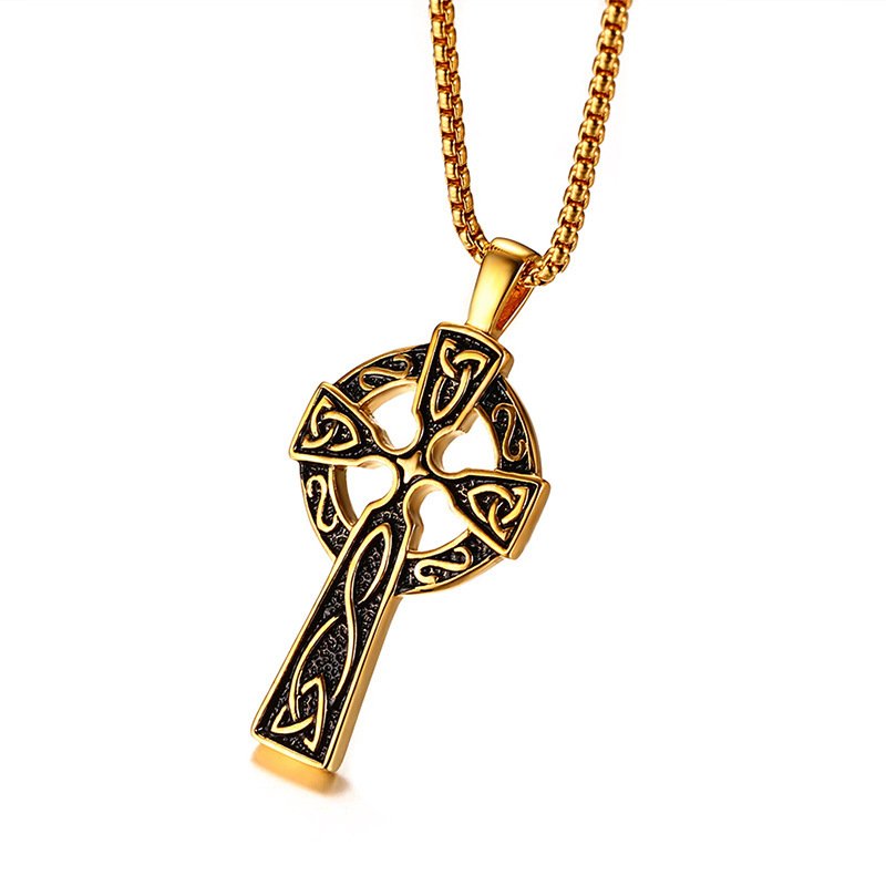 Pendentif Viking Croix Celtique doré avec chaîne