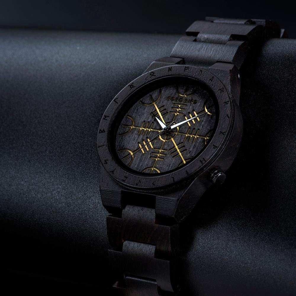 Montre Viking Vegvisir en Bois noir