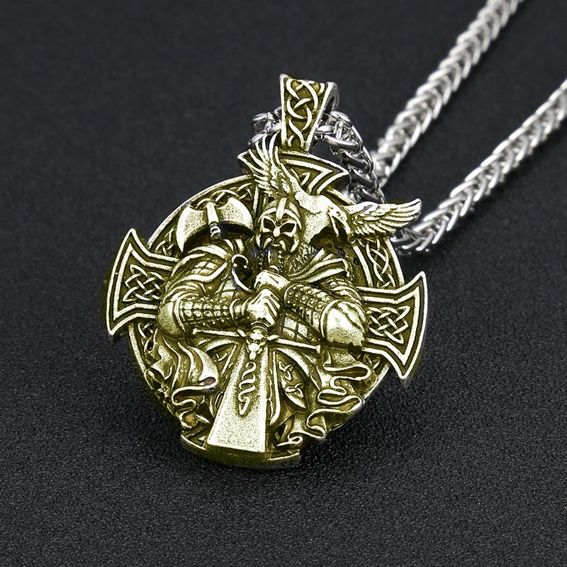 Pendentif Viking Croix Nordique bronze et chaîne en acier