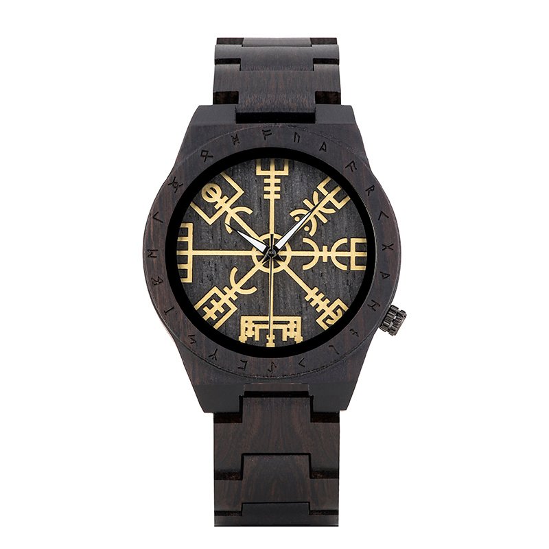 Montre Viking en Bois Vegvisir couleur noir