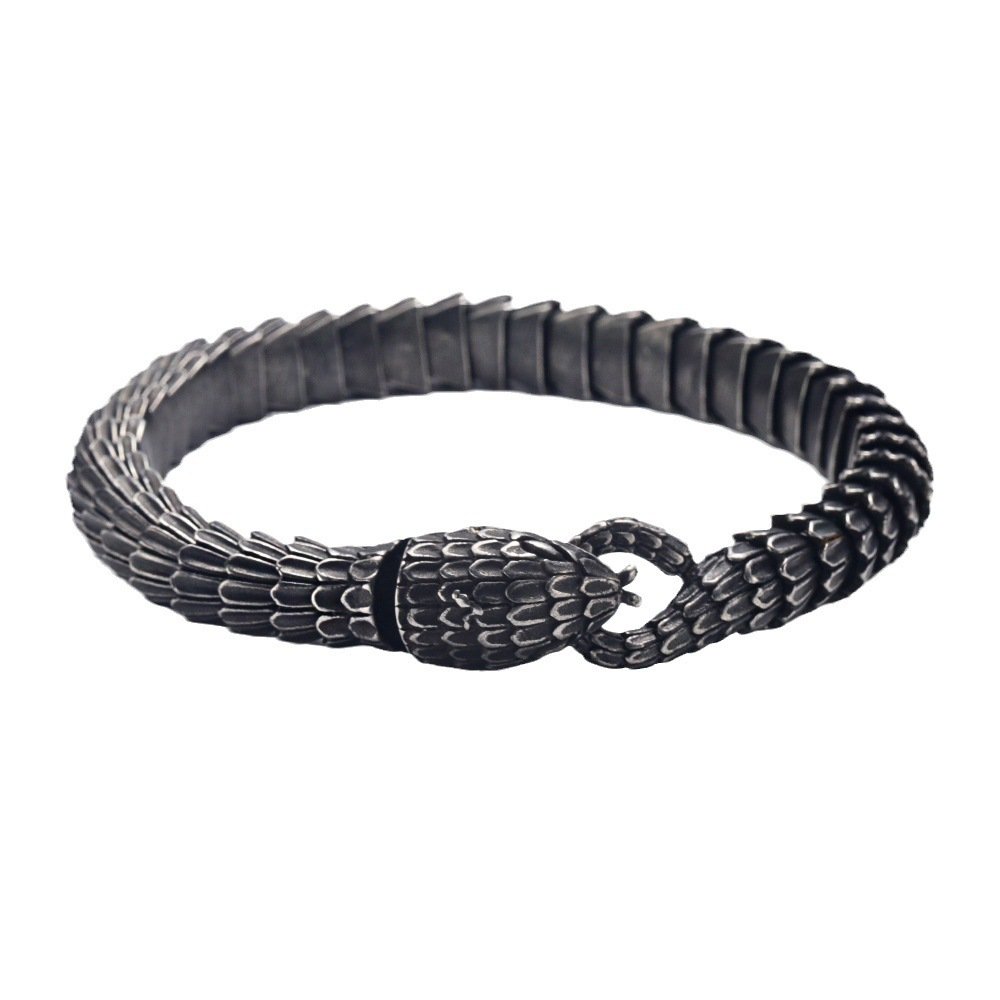 Bracelet Viking Jörmungand : Serpent d'acier titane, symbole de sagesse et d'éternité