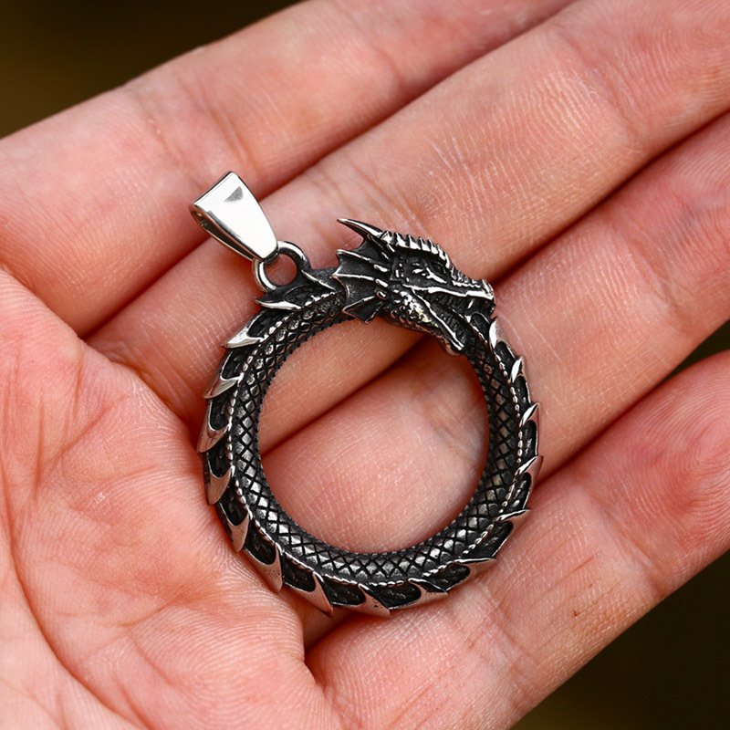 Pendentif Viking Jörmungand : Le Dragon Éternel en Acier Inoxydable sans chaine