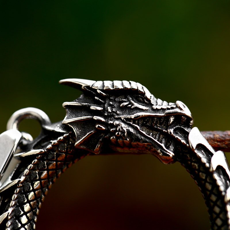 Pendentif Viking Jörmungand : Le Dragon Éternel en Acier Inoxydable vieillie