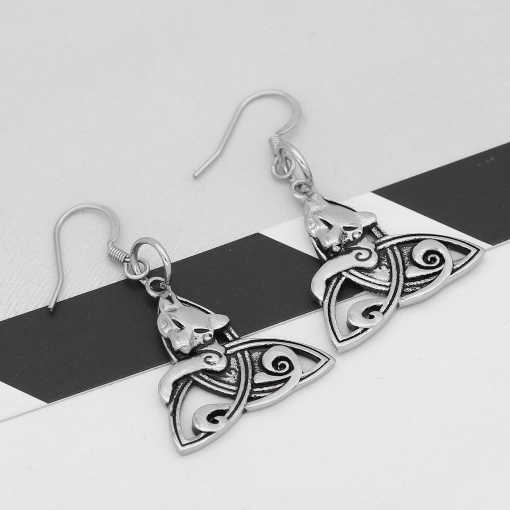 Boucles d'Oreilles Viking Tête de Loup retro