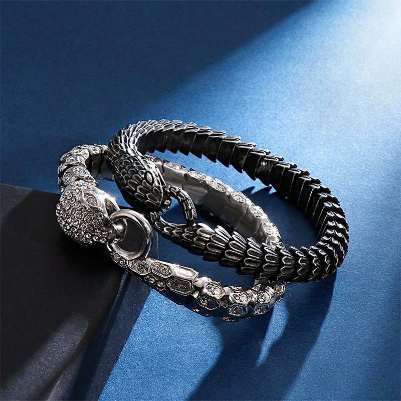 Bracelet Viking Jörmungand : Le Serpent d'Ymir en Acier Titane et noir