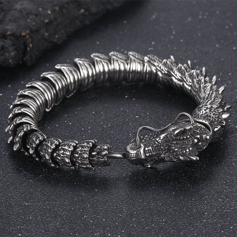 Bracelet Viking Tête de Dragon en acier noir