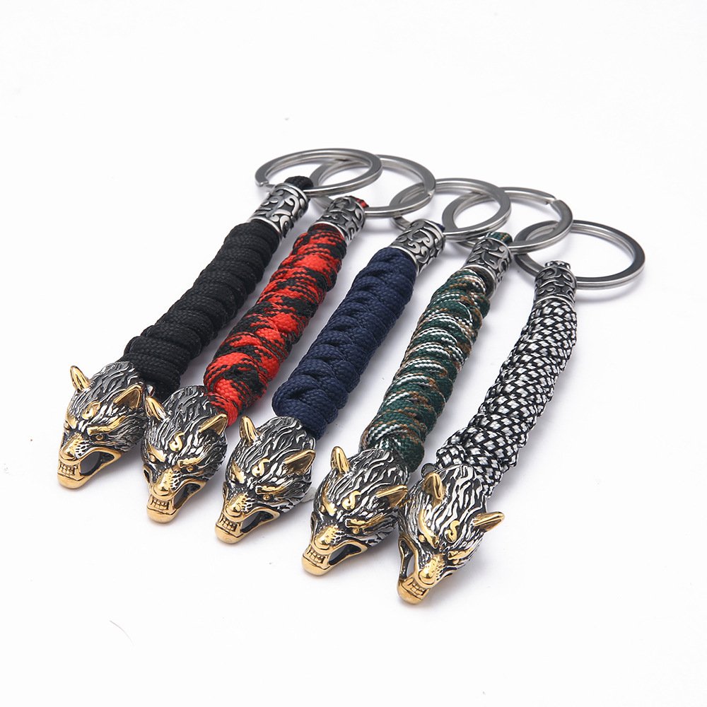 Porte-clés Viking Tête de Loup en para corde