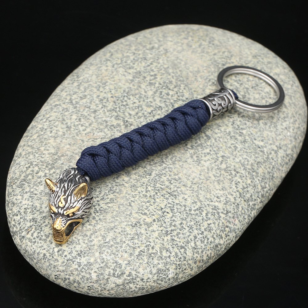 Porte-clés Viking Tête de Loup - Paracorde Bleu