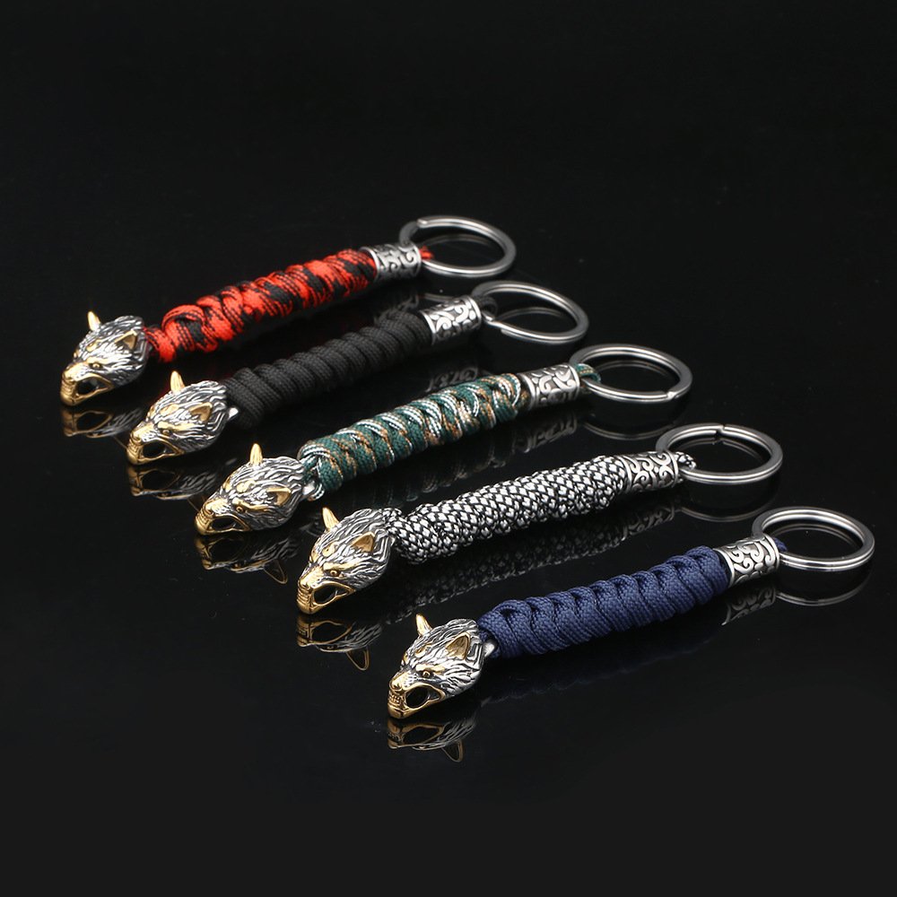 Porte-clés Viking Tête de Loup en acier